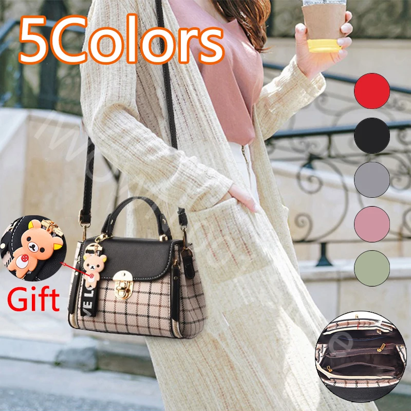 Plaid Pattern Handbag Women's Buckle Decor Flap Purse Fashion PU Leather Crossbody high quality bag Bag