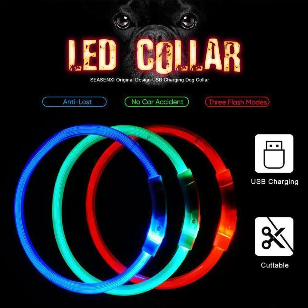 50cm Dog Collar Light Up Pet Dog LED Light Collar Luminous USB Rechargeable Collar Collar Anti-Lost Dog Necklace Dog L5B5