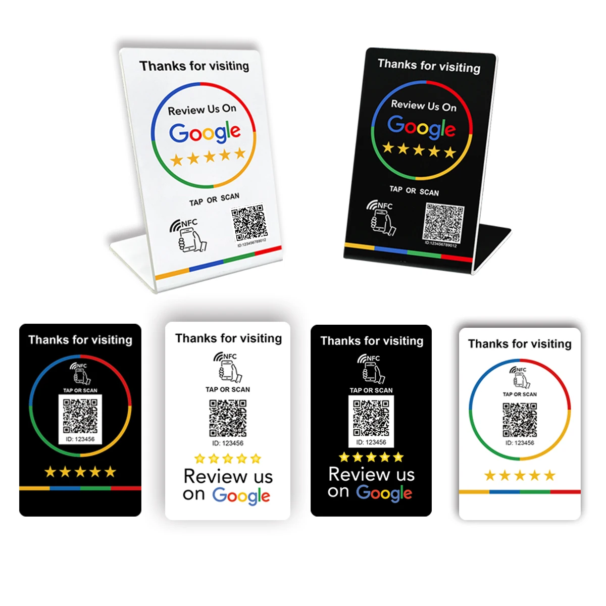 NFC Stand 215 Programmable QR Code TAP Google Review Acrylic Stickers Card NFC Station Table 13.56Mhz Waterproof NFC Review Card