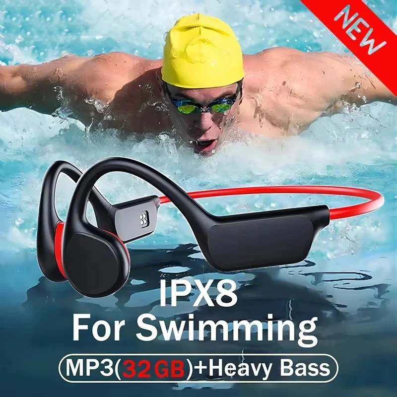

2026 New IPX8 Waterproof Bone Conduction Headphones, Bluetooth 5.4 Wireless Swimming Headset with Mic for Sports Fitness Running