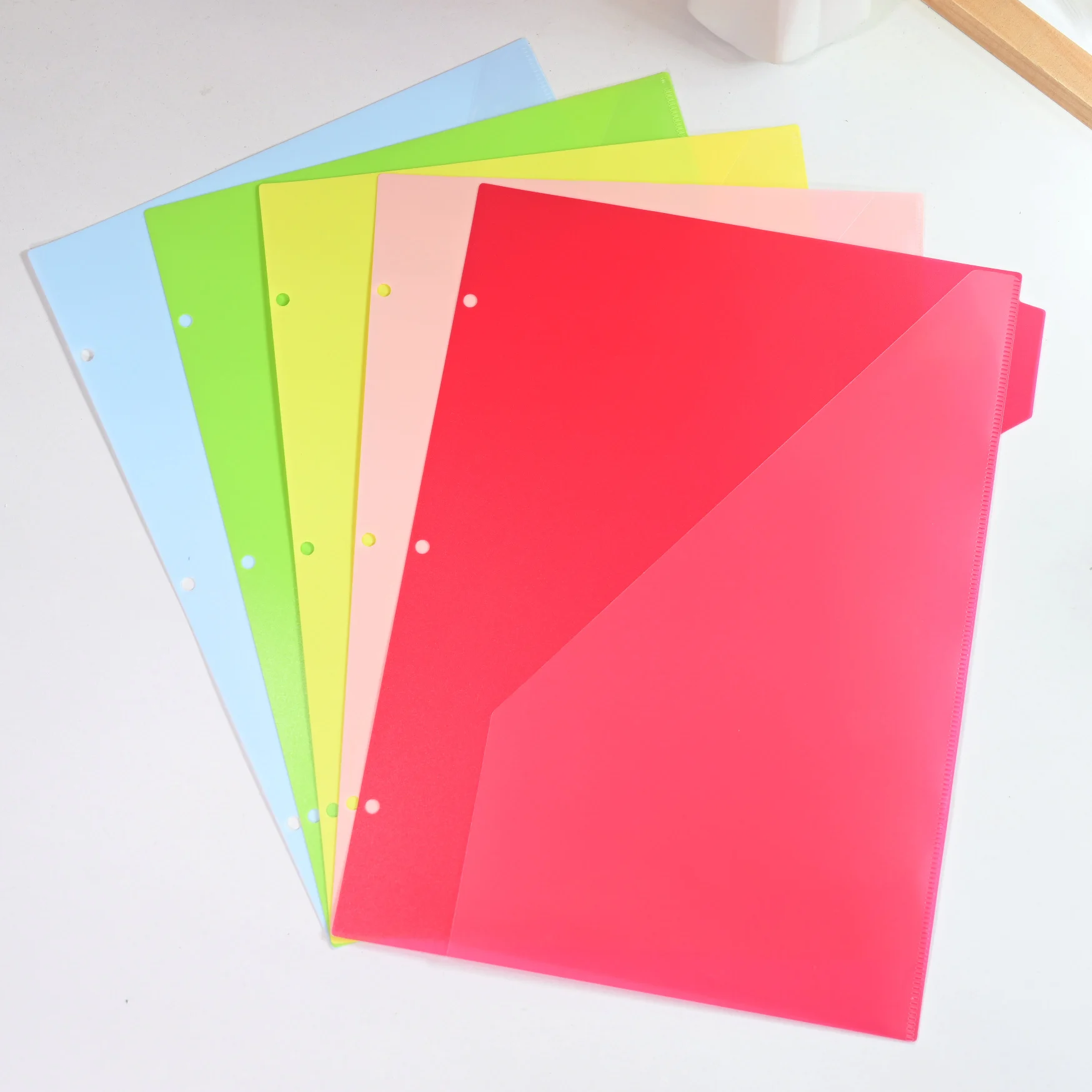 A4 3-Hole Plastic Divider Pages with Side Tab, Colorful Double Pocket Folder Inserts, Transparent Index Dividers for A4 3 Ring