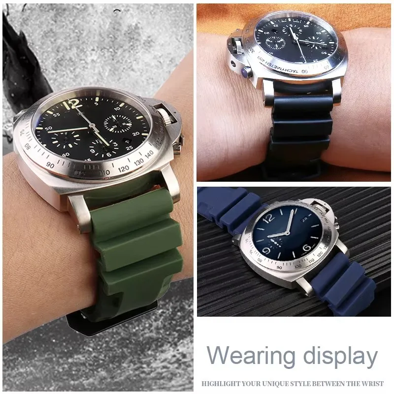 Green Orange Black Blue watch band Silicone Rubber Watchband men\'s 22mm 24mm For Panerai 111 441 386 Sport Soft Strap Free tools