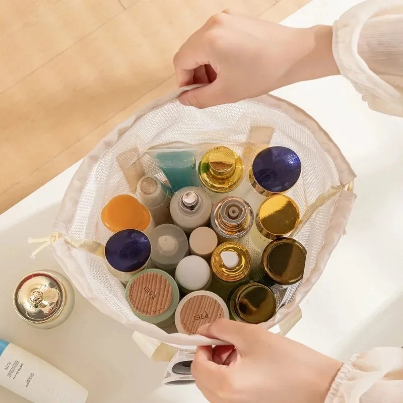 New Multifunctional Bathroom Toiletry Cosmetic Bag Foldable Travel Large Capacity Mesh Nylon Drawstring Bags Rope Bundle Pocket