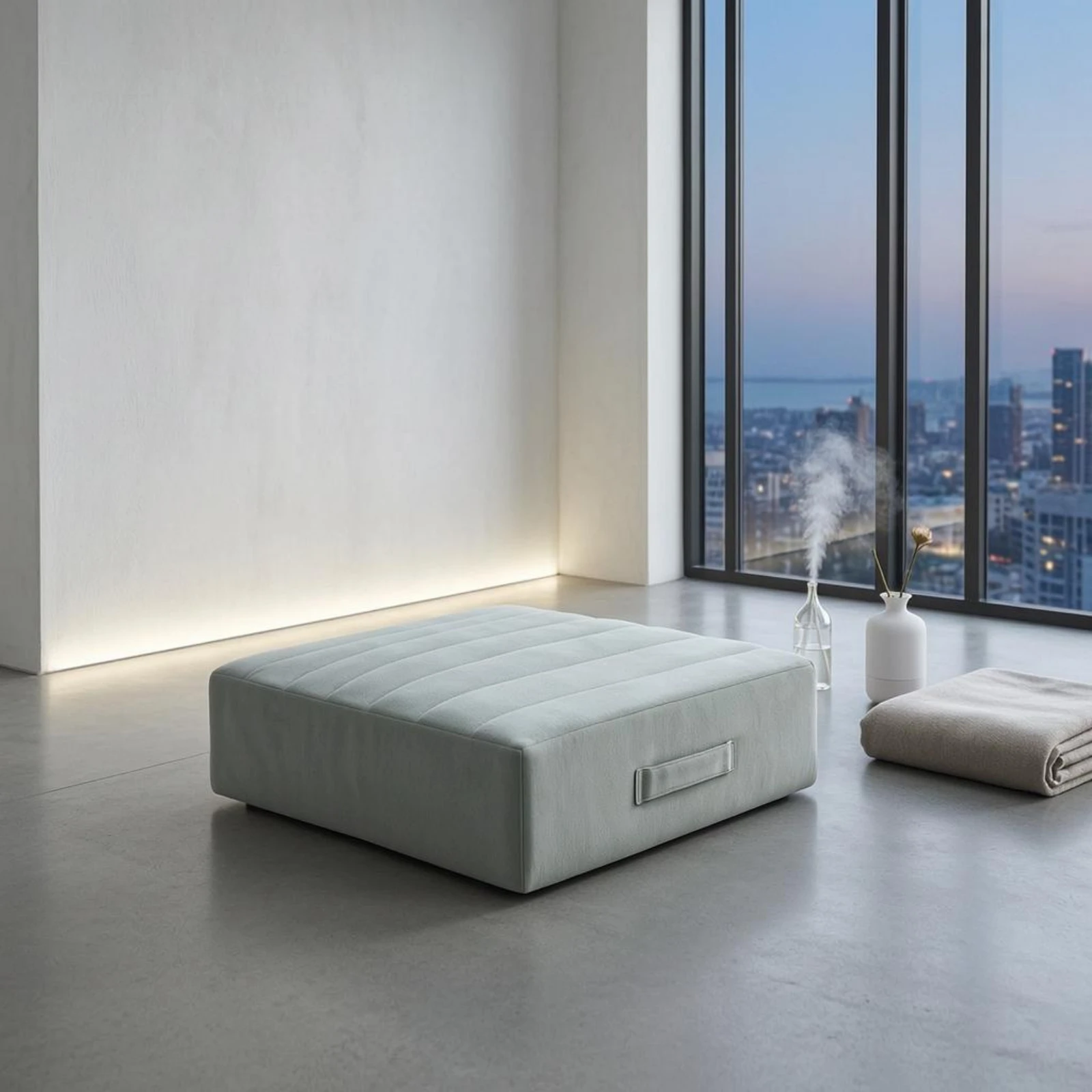 Square Cushion Mat Soft Quilted Seat Cushion Floor Pad Stitched Edges Home Seating Light Gray for Stretching Exercises