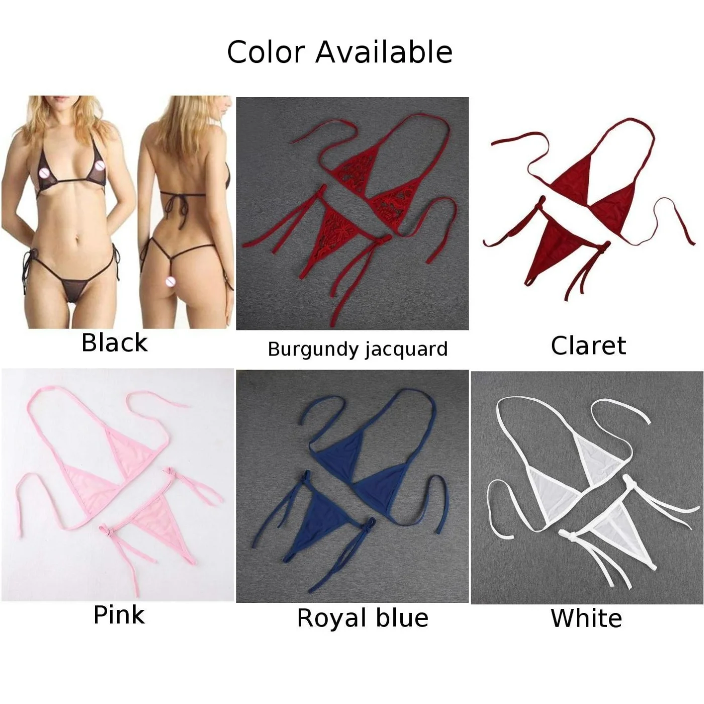 Women's Sexy Lingerie Quick Dry Bikini Swimwear 2 Piece Bra With Tie Side Thong Beachwear Breathable Underwear Low Rise Panties