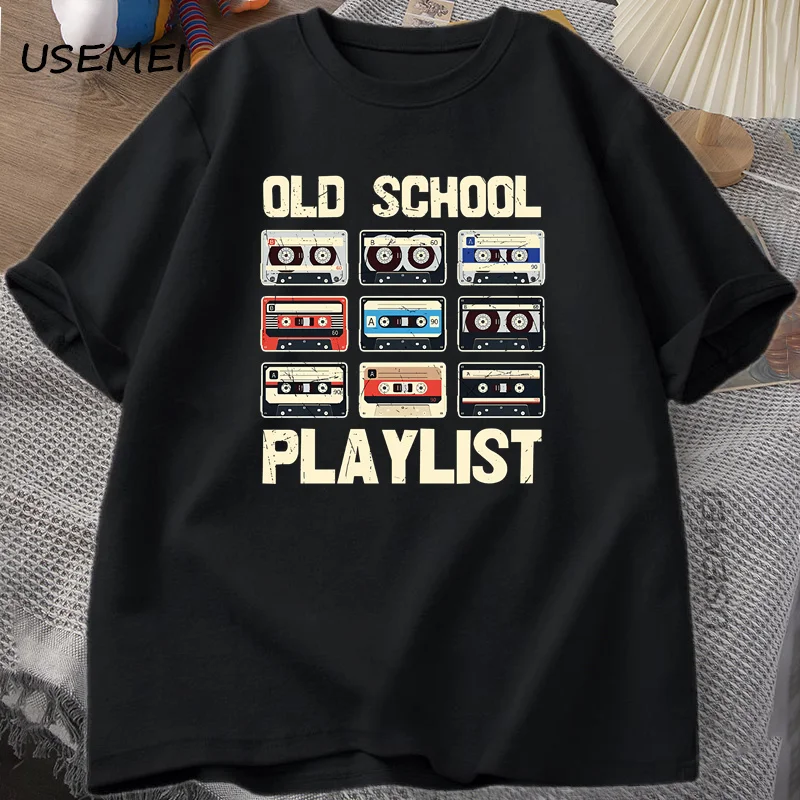 Cassette Tape Music Old School T-shirt Playlist Digital Tshirt Cotton Short Sleeve Round Neck Tee Shirt Summer Tees O-neck
