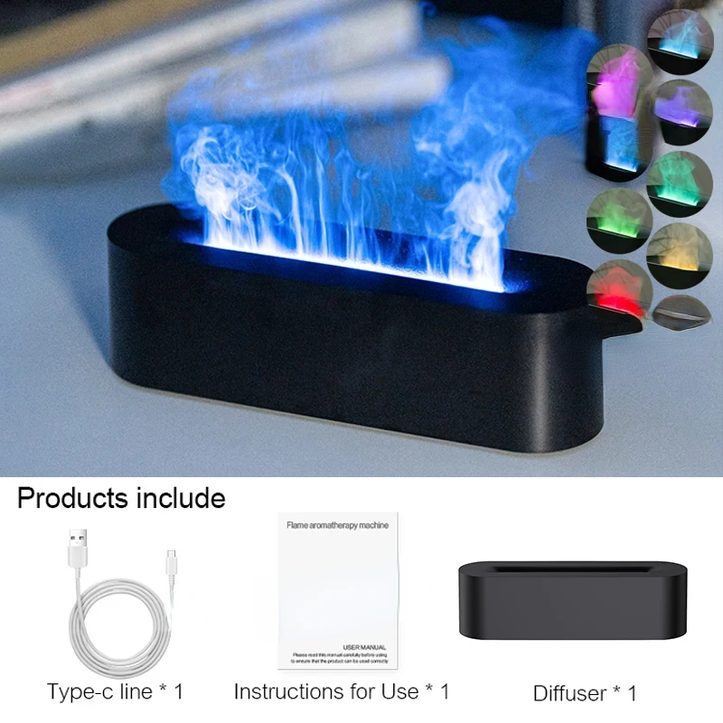 Difusor de Aroma de aceites esenciales KINSCOTER, humidificador de aire con llama, Difusor ultrasónico de niebla fría con luz nocturna de fuego realista RGB