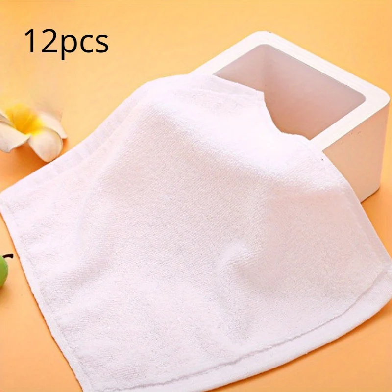 12pcs Simple Washcloth, Cotton Household Handkerchiefs, Small Square Towel, Soft Absorbent Towel For Bathroom, Bathroom Supplies