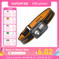 SUPERFIRE Mini Powerful  Hiking Camping Headlamp USB C Rechargeable Head Light LED Sensor Headlight Front Head Lamp For Working