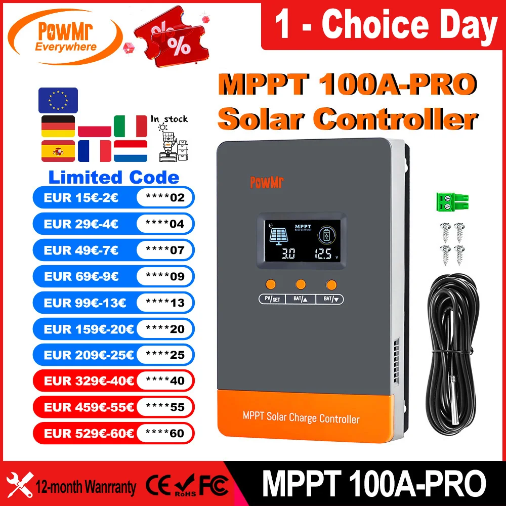 PowMr 100A Solarladeregler MPPT Intelligenter Regler für 12V 24V 36V 48V Solarbatteriebank 160V Panel Kann parallel 12PC