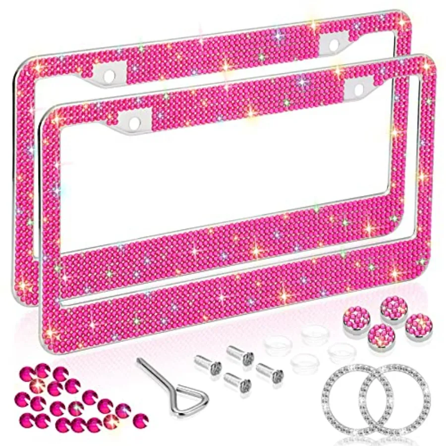 

Bling License Plate Frames for Women 2 Pack, Rhinestone Crystal License Plate Cover with Bolts Washer Caps Univerasl Bling Car