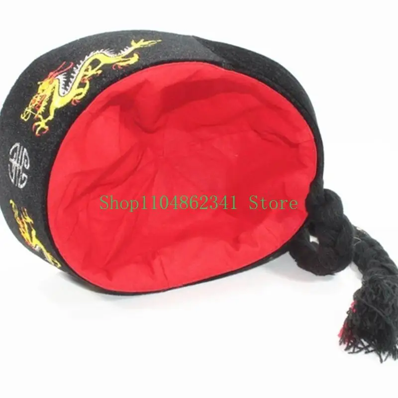 Antico cappello cinese mandarino con treccia Accessori per costumi di Halloween per uomo Donna Accessorio per abiti da festa di Halloween