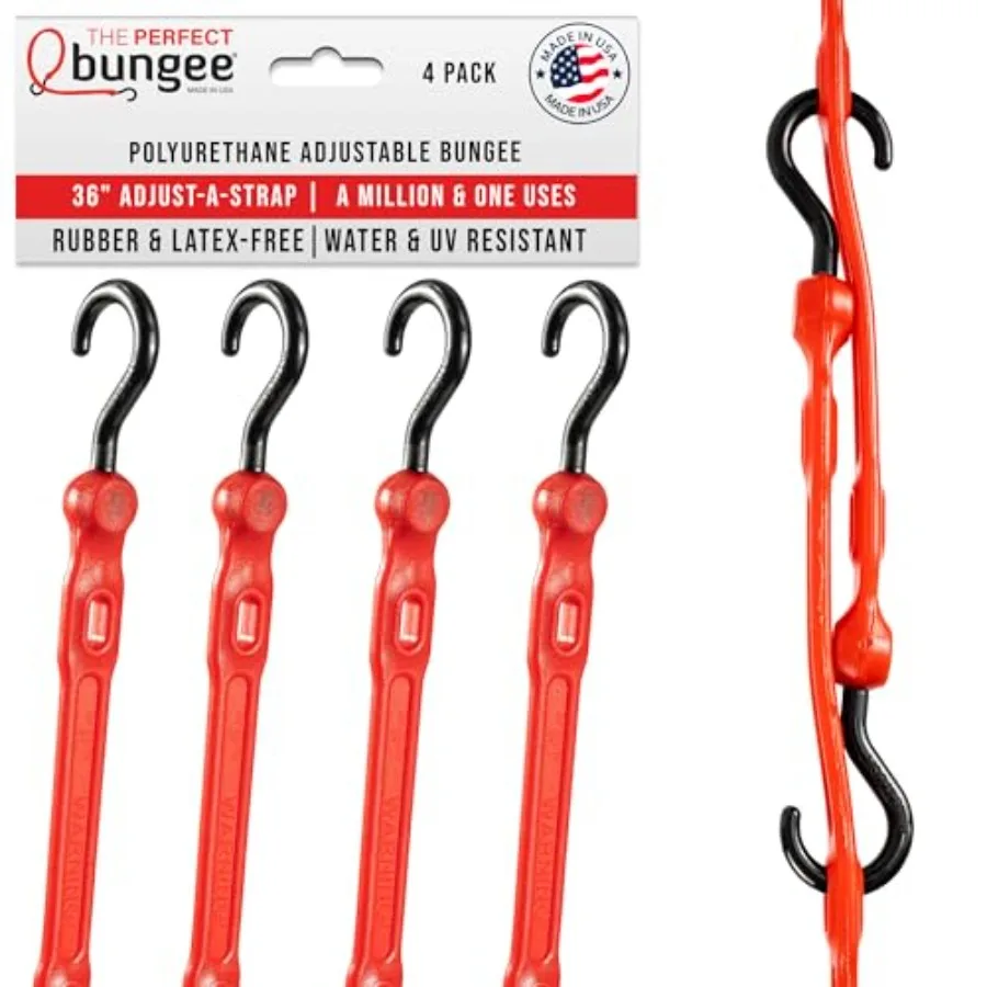 

Ремень-эспандер регулируемый 36 дюймов, усиленный, из полиуретана, с прочными нейлоновыми крюками, сделано в США, 4 штуки, красный цвет