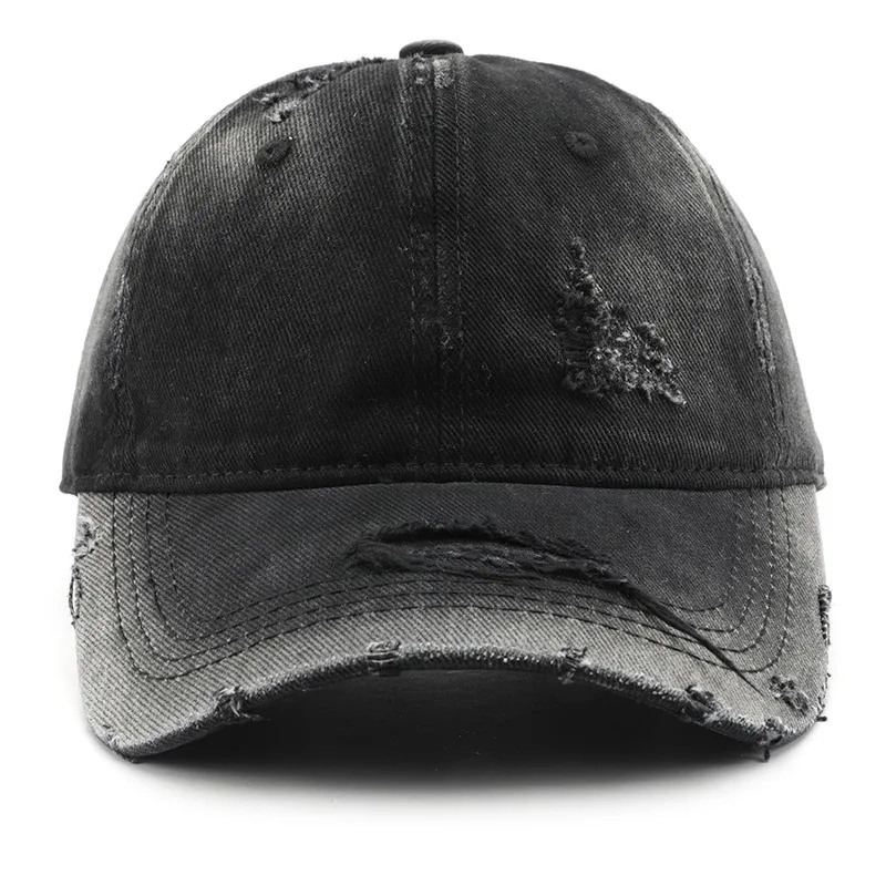 Women's spring and summer washed, hole-pierced, personalized solid-color flat-brim baseball cap, suitable for outdoor sports