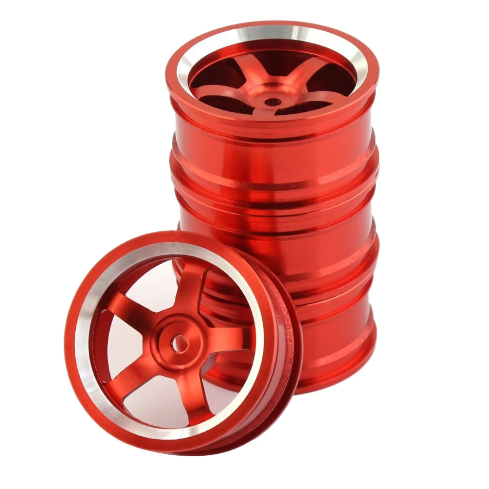 

4Pcs 1/10 RC On-Road Drift Racing Car 52mm Metal Wheel Rim Wheel Hub for HSP Tamiya HPI Kyosho Sakura Traxxas,Red