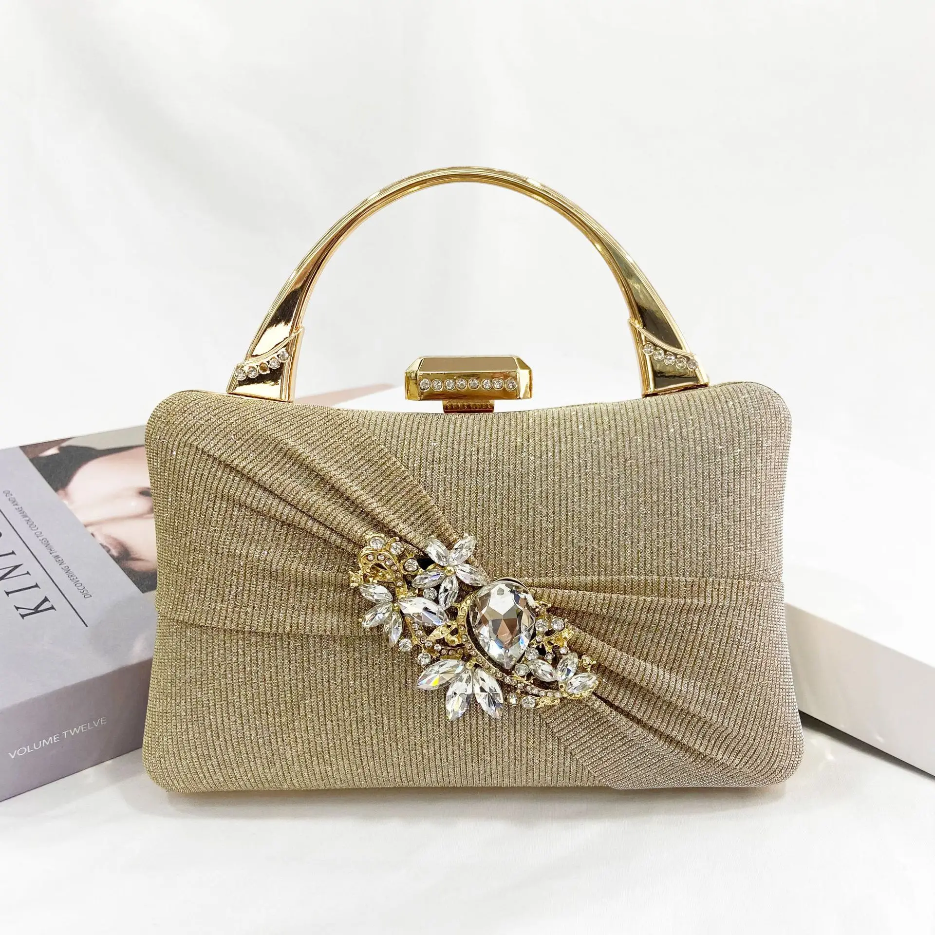 

Women Evening Bag Satin Bridal Diamante Ladies Day Clutch Crystal Flower Handbag Wedding Bag Lady Crossbody Mini Bag