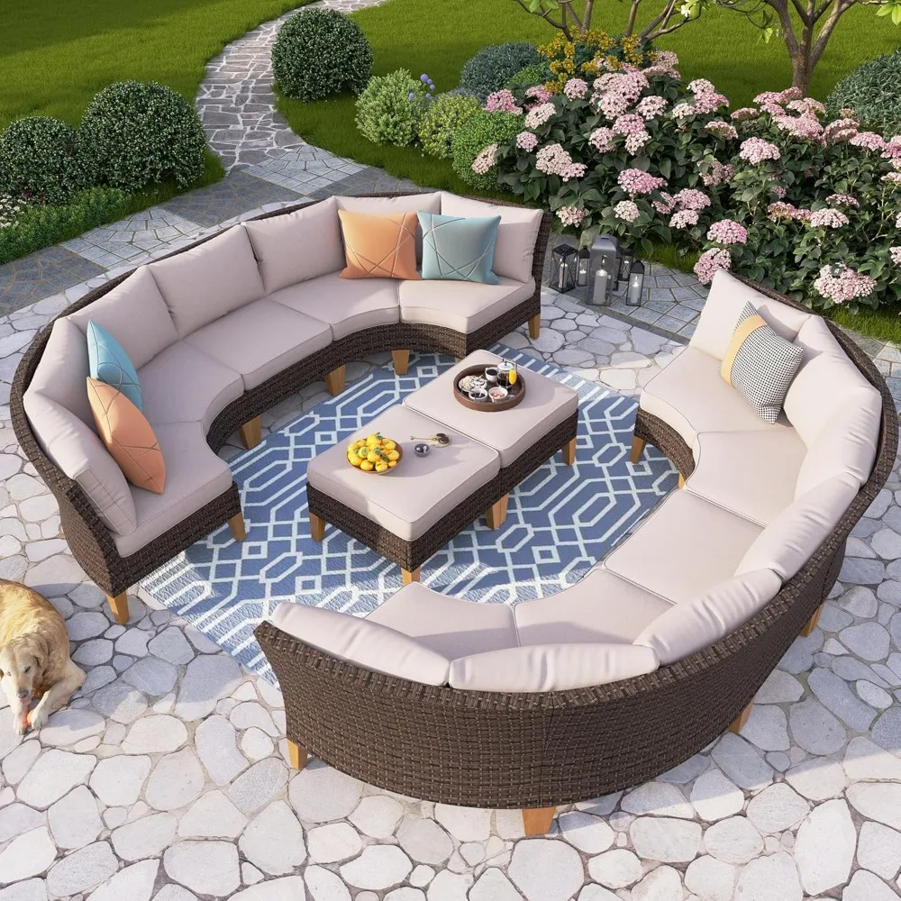 

12 Pieces Patio Conversation Set,Half Moon Wicker Furniture Sofa Set,Curved Circle Rattan Sofa,Garden Furniture Sets.