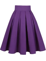 2024 New Vintage Punk Women Purple Skirts Kawaii High Waist Pleated Solid Skirt Girl Harajuku Retro Rockabilly Ladies Midi Skirt