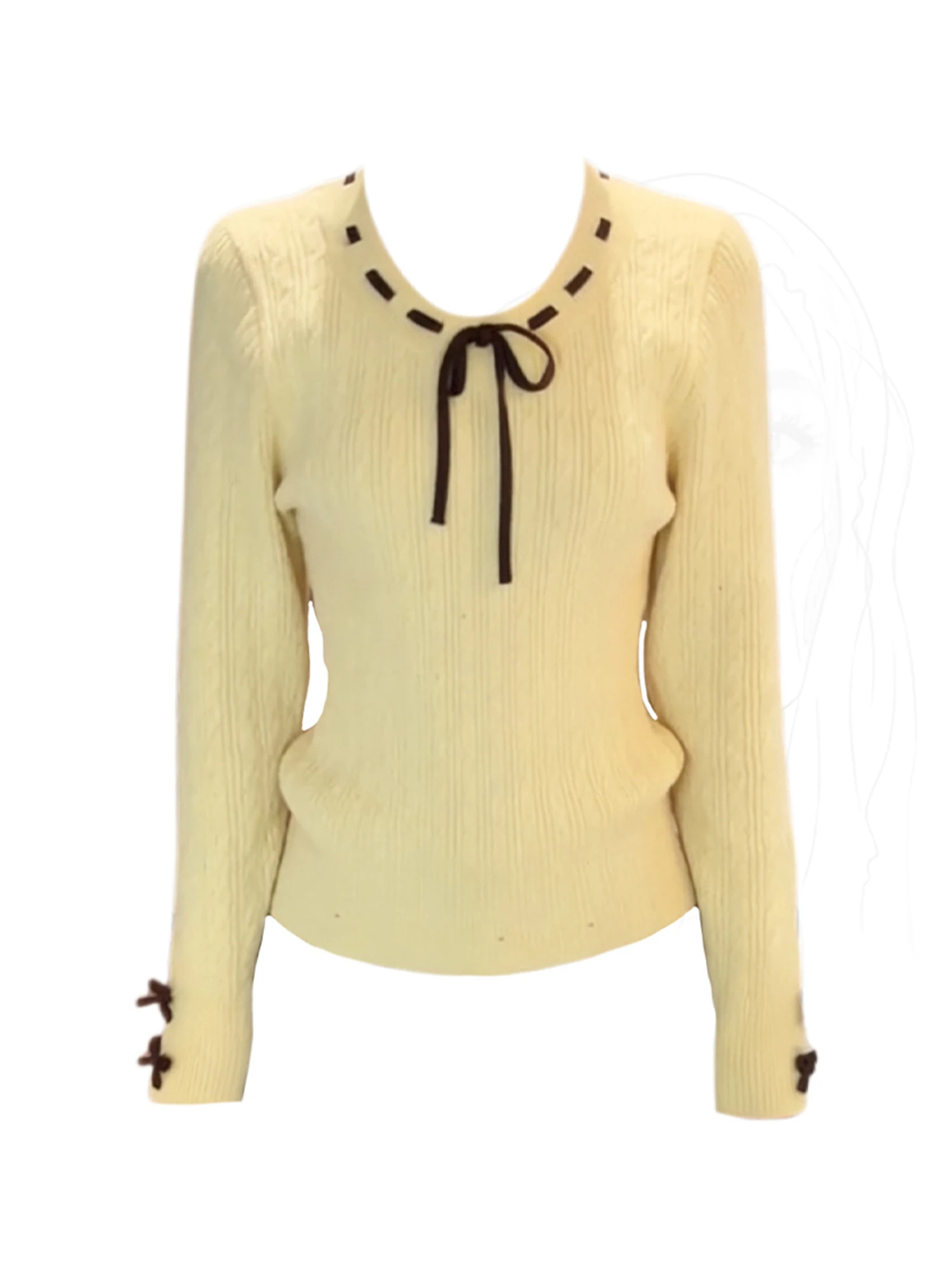 Pull en tricot jaune pour femmes, Vintage, manches longues, col rond, confortable, surdimensionné, en cachemire, vêtements printemps automne 2022, 2025