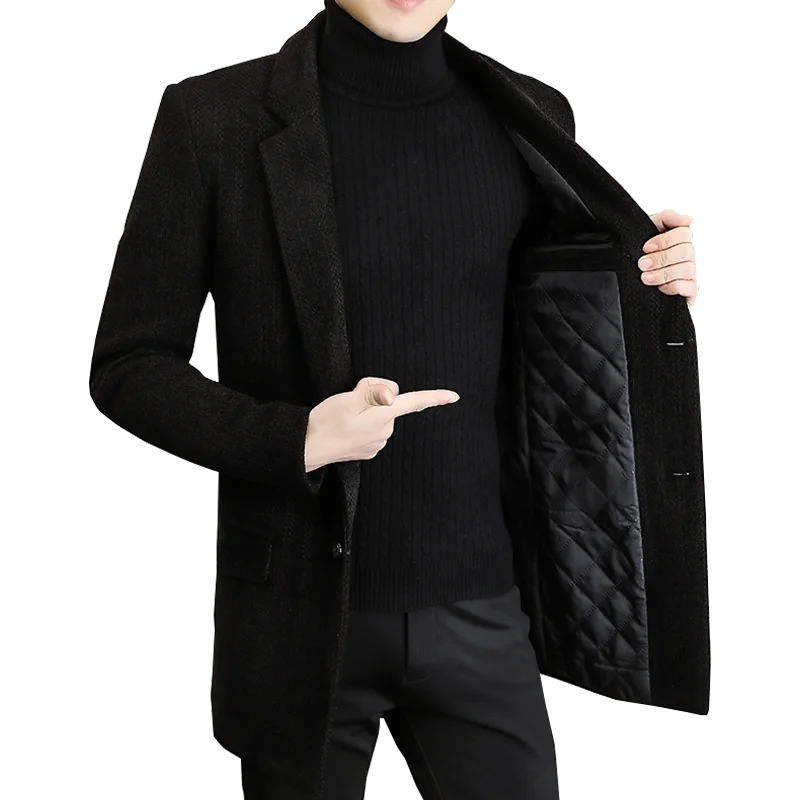 

Business Casual Winter Men's Striped Cotton Thicken Overcoat Solid Warm Mid-Length Windbreak Jackets Outwear Woolen Coats Trench