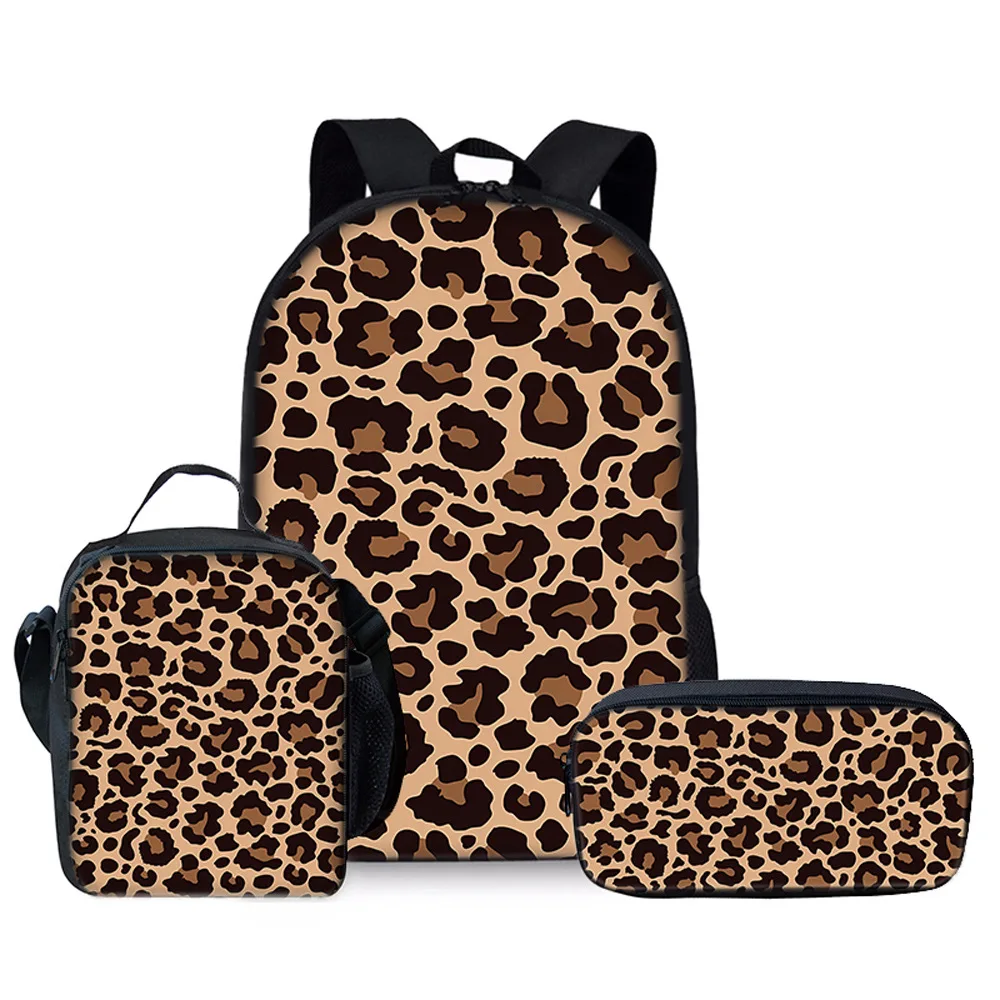 Trendy Popular Novelty leopard print 3D Print 3pcs/Set Student School Bags Laptop Daypack Backpack Lunch bag Pencil Case