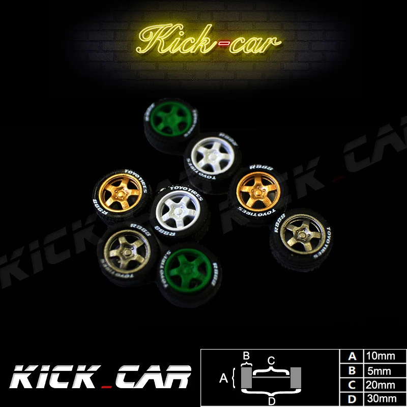 

Kickcar 1/64 ABS Wheels For Model Car with Rubber Tire Type 4 Modified Parts Racing Vehicle Toy Hotwheels Tomica