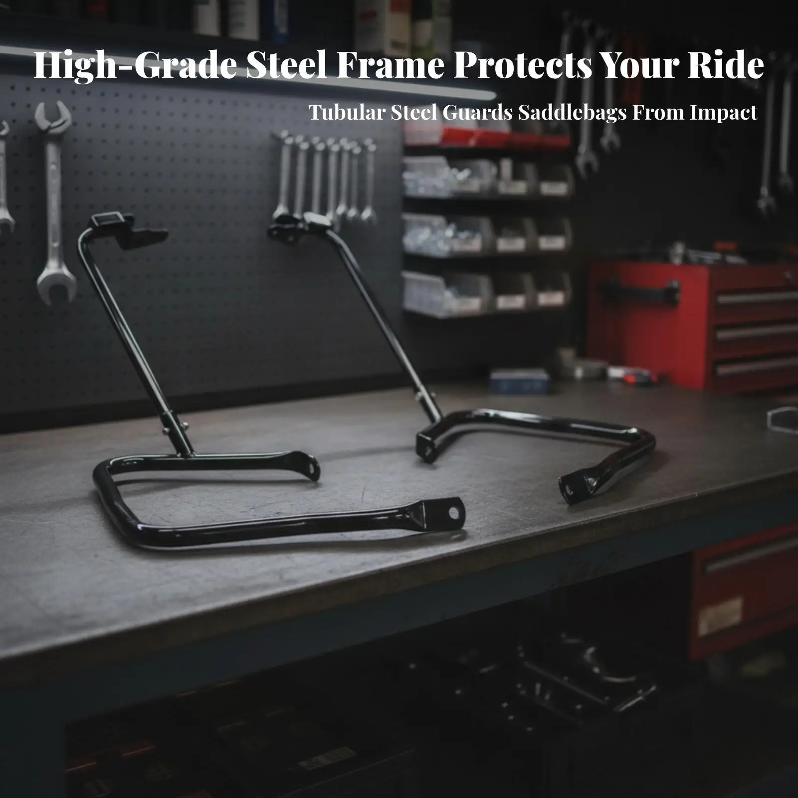 Heavy Duty Motorcycle Rear Bumper Bar Metal Saddlebag Guard for Cruiser Touring Motorcycles Secure Mounting