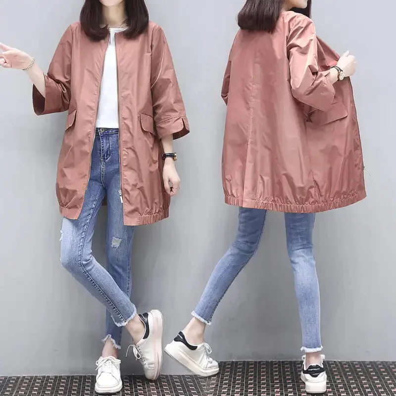 

Fashionable Loose Thin Jacket for Women Mid to Long Length 2025 Summer Item Seven Quarter Sleeve Sun Protection Jacket for Women