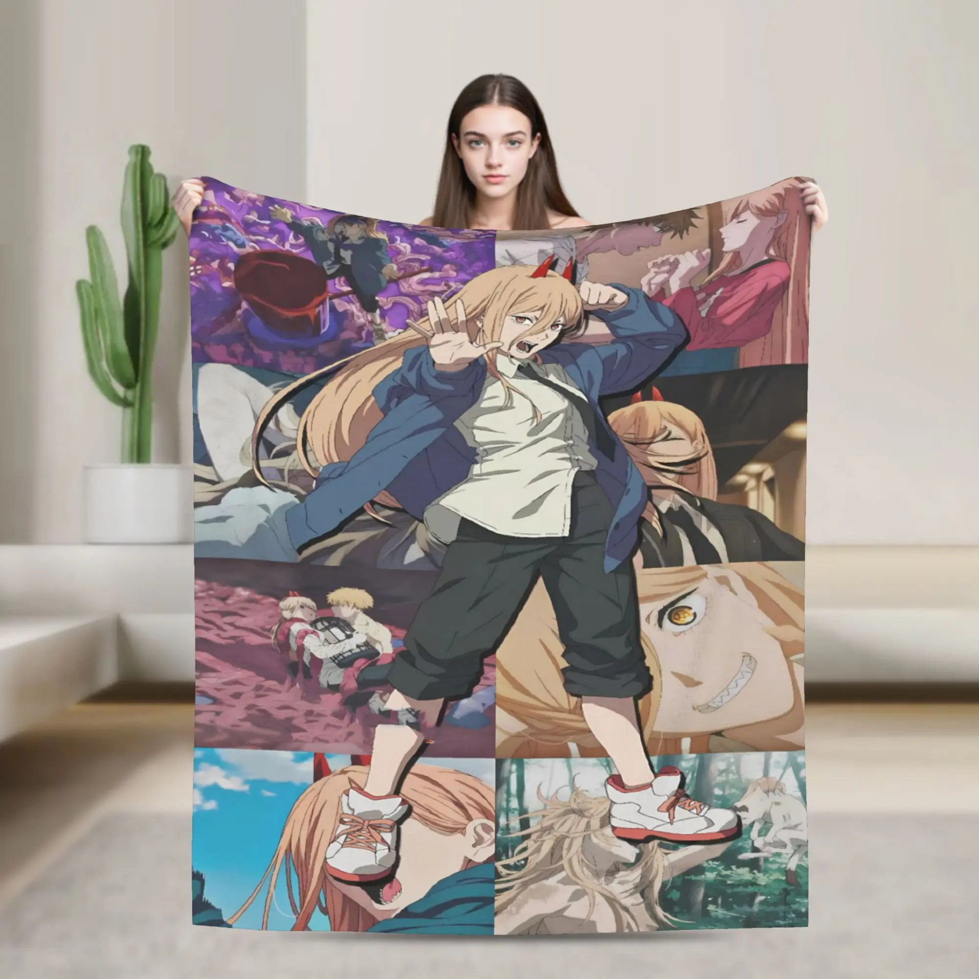 Power dynamic anime Blanket Chainsaws Mans Decorative Flannel Throw Blanket For Couch Chair Soft Warm Quality Bedspread