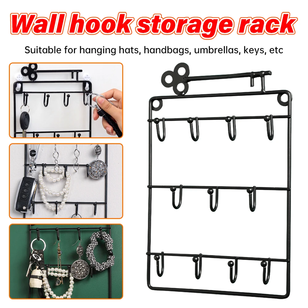 

Metal Key Holder Wall Mounted 11-hook Iron Art Key Organizer Household Coat Hat Cap Storage Rack for Doorway Hallway