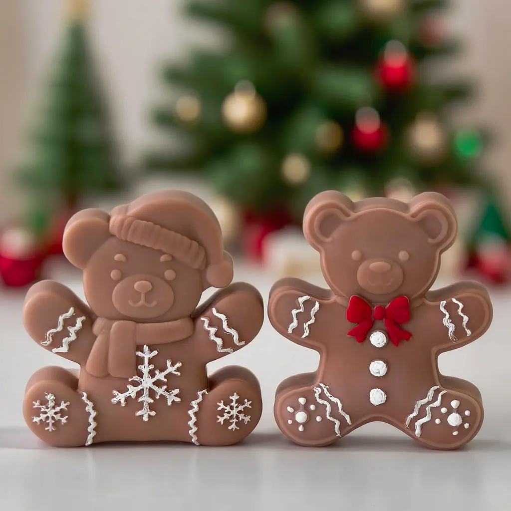 

Bear Cookies Silicone Mold Christmas Bear Cookies Decorations Silicone Scented Candle Mold DIY Handmade Soap Mould