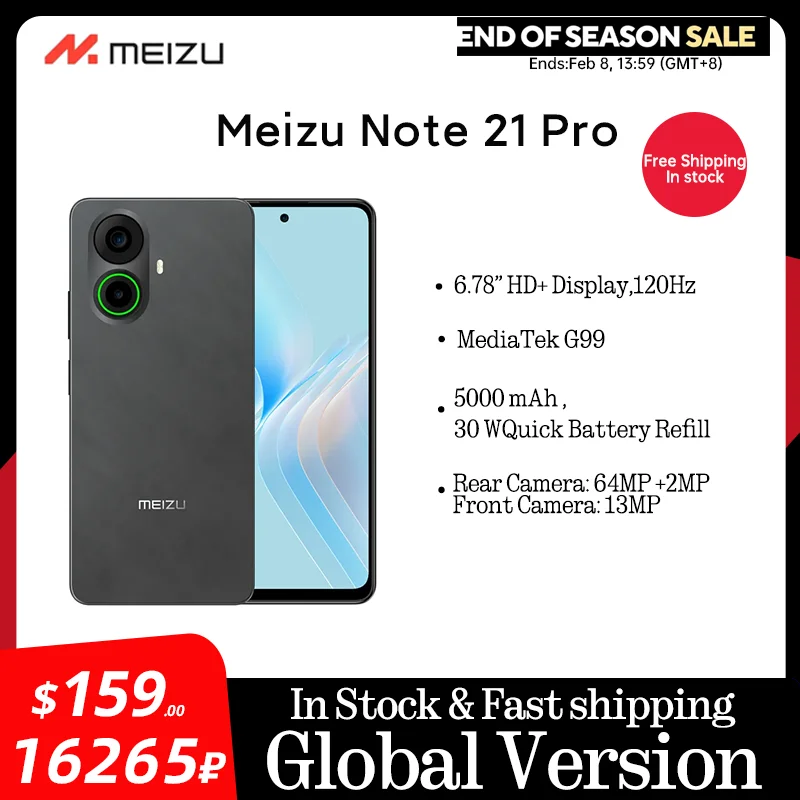 Versão global meizu note 21 pro smartphone 64mp câmera traseira principal 5000mah bateria 6.78 "120hz display 30w carga helio g99 nfc