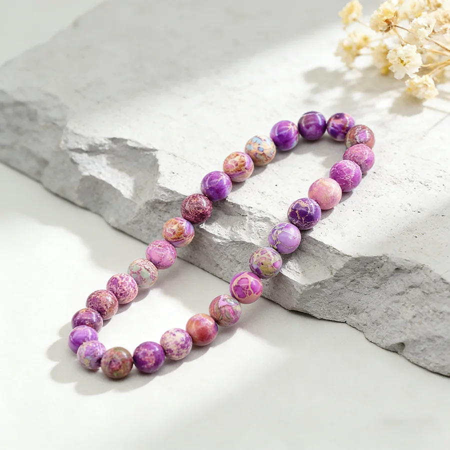 Natural Stone Bead Bracelet Women Men Purple Emperor Stone Imperial Jasper Lapis Lazuli Aquamarine Jewelry Gift Bangle Wholesale