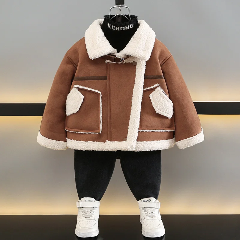 Boys Coat Jacket Cotton Windbreak 2024 Plush Warm Plus Thicken Spring Autumn High Quality Children\'s Clothing