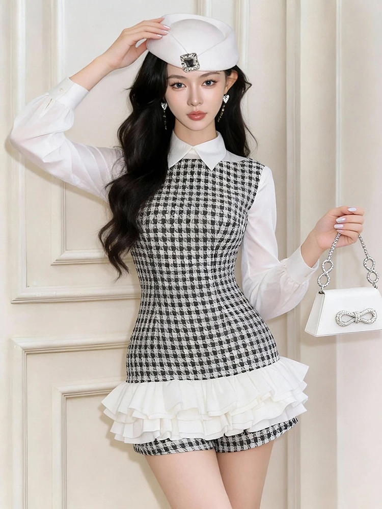 

Retro Classic Fake 2-Piece Women Ruffle Hem Slim Fit Romper Birthday Party Shorts Pants Fashion Elegant Lady Jumpsuit Casual New