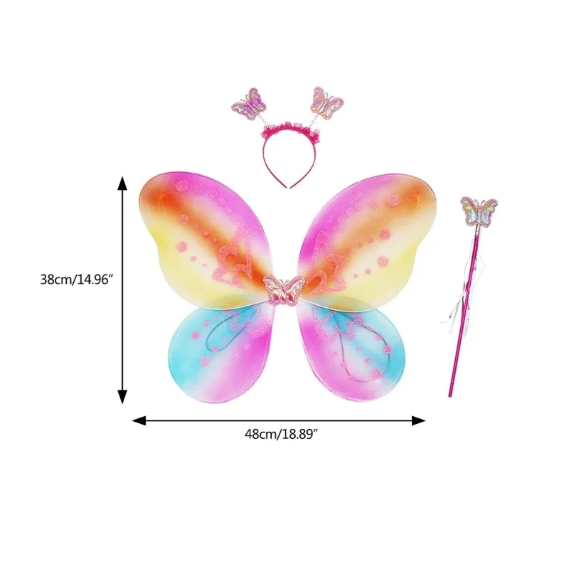 3Pcs/Set Women Girls Role-play Colorful Wings Fairy Wand and Hair Accessories Halloween Party Cosplay-Costume Props