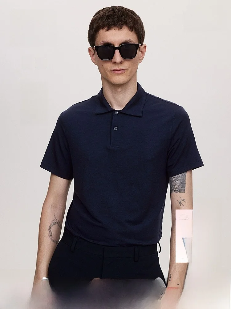 

H&M Men's irt Casual Commute oulder Line Fit Summer Regular Thin ort Sve Youth Trend Polyester Lyocell