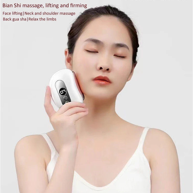 

Electric Gua Sha Massager with Hot Compress Bian Stone Scraping Massage Tool for Face Neck Back Facial Lifting Beauty Device