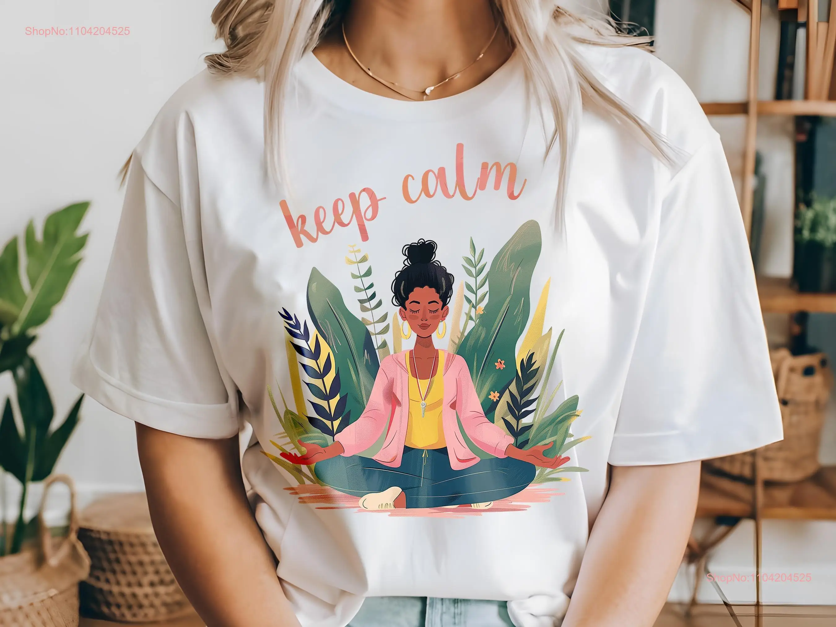 Keep Calm Cute Yoga T Shirt Spiritual Meditation Boho Botanical Floral Best Friend Namaste Zen long or short sleeves