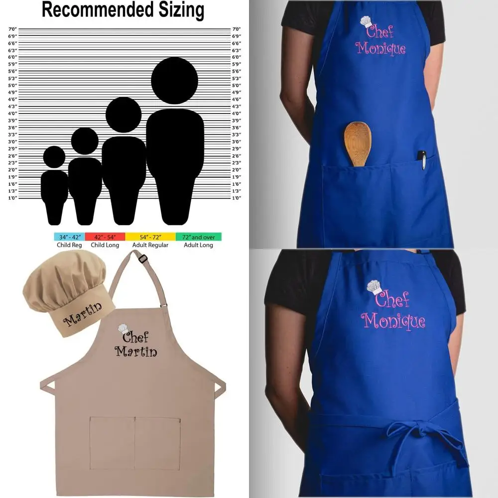 

Personalized Embroidered Apron & Hat Set for Adults - Perfect for Mother's Day, Kitchen & BBQ Grilling