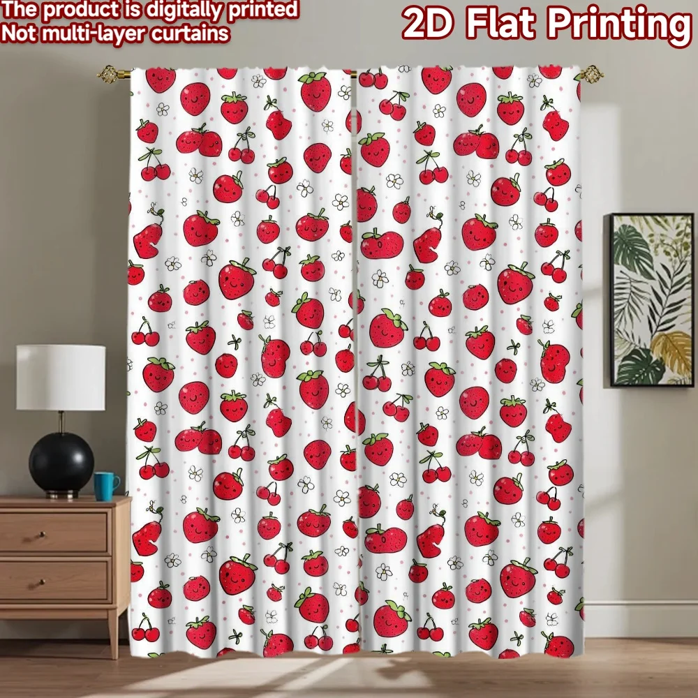 

1pc 2D flat Photography Backdrop Background Banner Cute Strawberries and Cherries 100% Polyester Family Party Use for Holiday