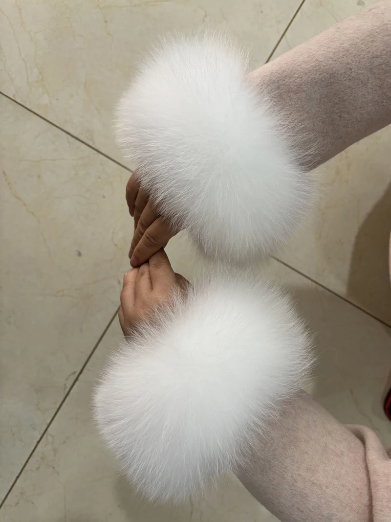 Polsini di pelliccia di volpe reale di lusso Scaldabraccia Polso invernale Maniche calde Guanti di volpe naturale genuina Polsino Decorare maniche lunghe da donna
