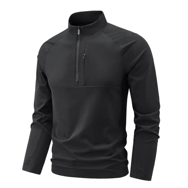 2026 Long Sleeve Polo Shirts Men's Half-Zip Pullovers Stand Collar Tee Breathable Soft Quick Dry Nylon T-shirt L-8XL Plus Size
