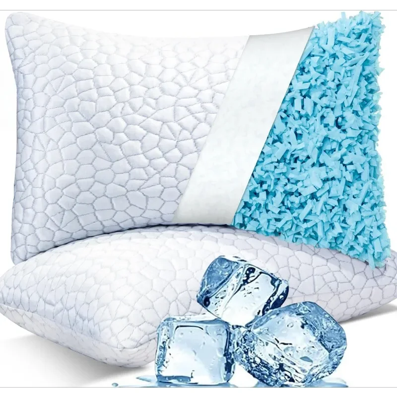 Bed Pillows,Shredded Memory Foam Pillows 2 Pack,Gel Pillows Standard Size ,Support yet Soft Pillow  with Removable Cover