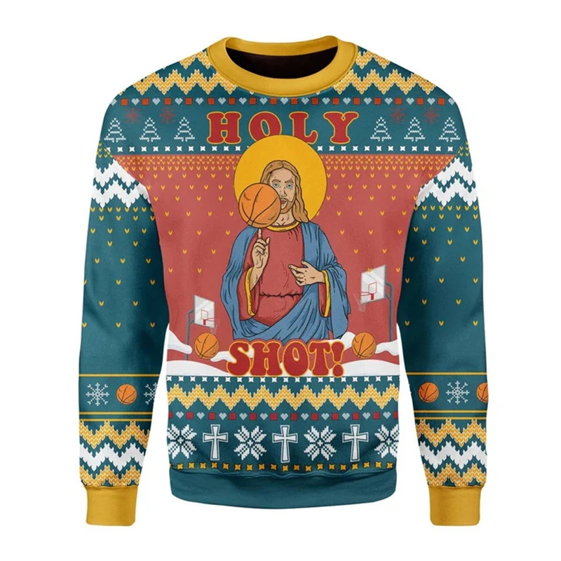 Men Christian Pattern Jumper Sweatshirt Full Printed Men Women Pullover Sweater Casual Long Sleeve Trendy Hoodies Clothes