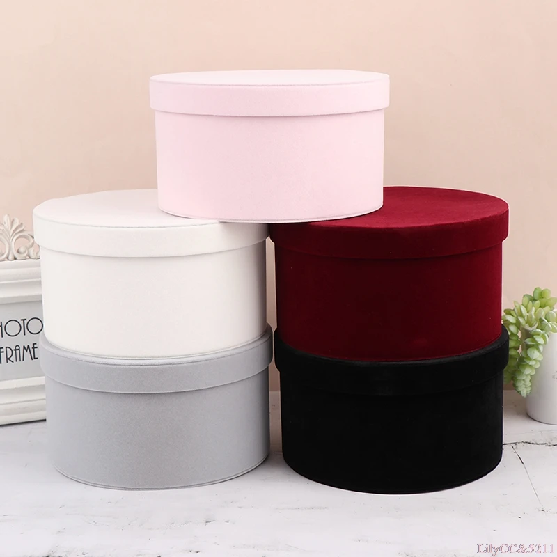 

1PC Round Velvet Flower Boxes Gift Packaging Box Chinese Valentine's Day Tanabata Gift Box Decoration Wedding Candy Box