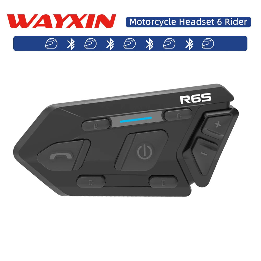 WAYXIN Motorcycle  Helmet Headset Intercom R6sBluetooth 1200M 6 Rider  Intercom BT 5.1 Communication GPS Interphone Waterproof