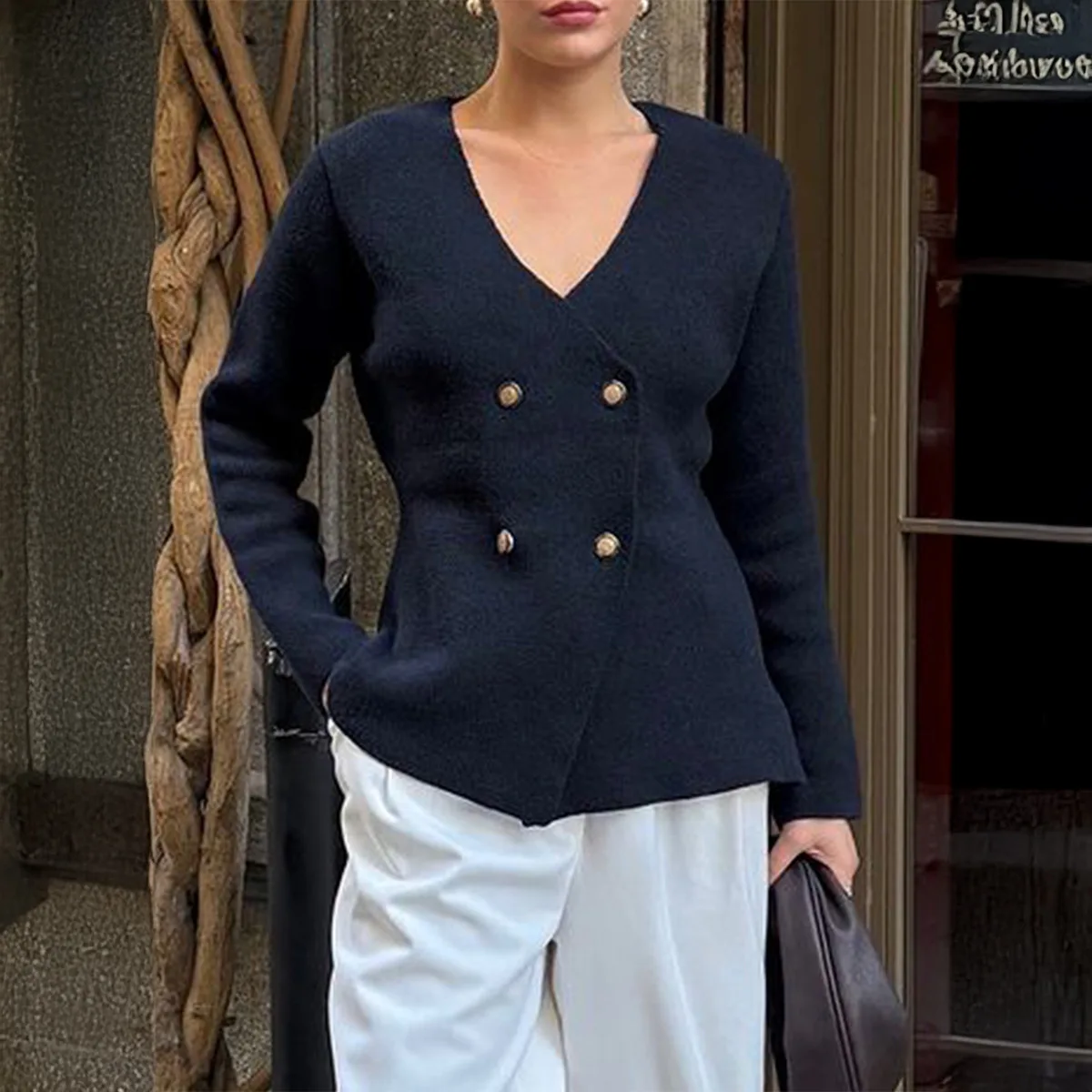 

KaiKuo Fashionable Minimalist Knitted Long Sleeve Vest Sweater Women's Autumn Winter Independent Station