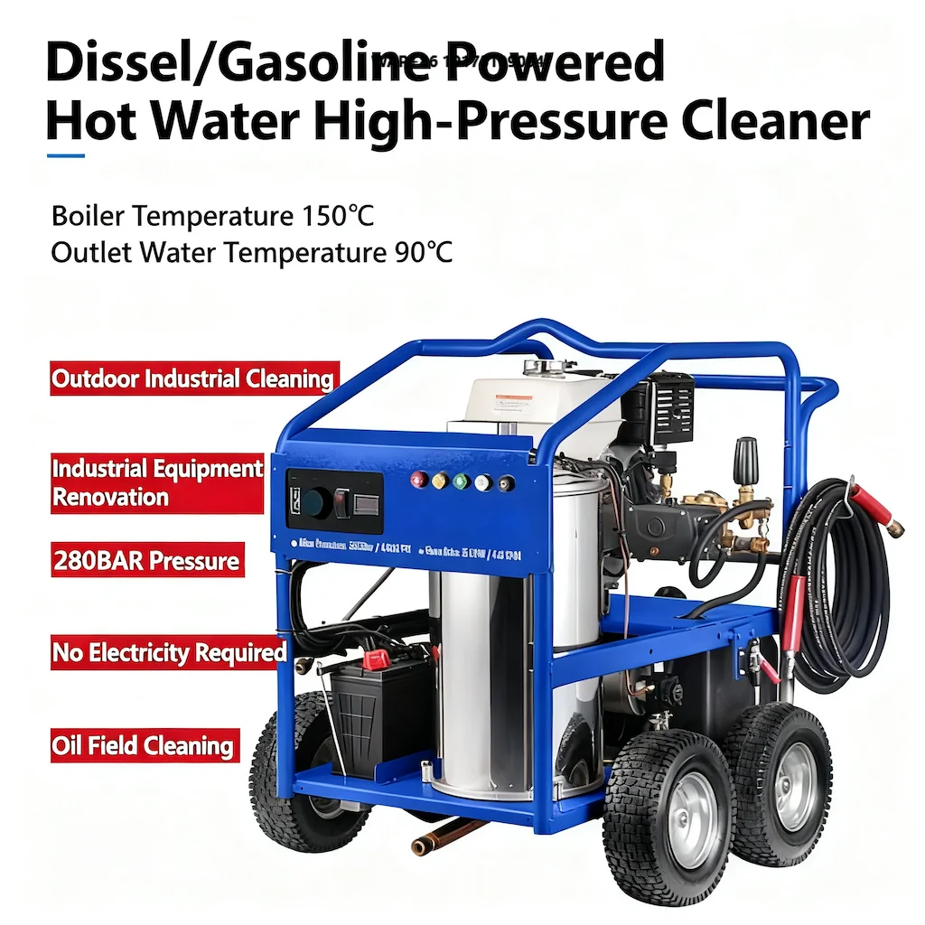 Hot Water Pressure Washer 4000PSI 4.0GPM Gas 15HP WOJET Triplex Pump High Pressure Car Washer Electric Start Mobile Wheel