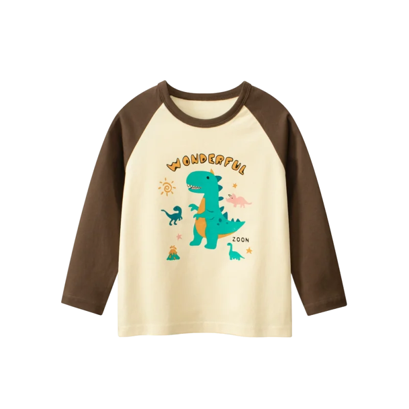 2025 Herfst Katoenen T-shirts Kids Baby Jongens Meisjes Tops Kleding Tee Lange Mouw Dinosaurus Kid Cartoon Kind Kleding 2-8 jaar